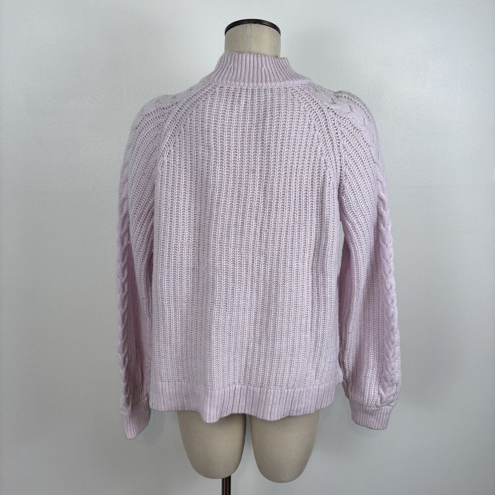 J Crew Pom Pom Cable Knit Mock Neck Sweater VTG Lilac Womens L Azra Wool Blend - Picture 5 of 9